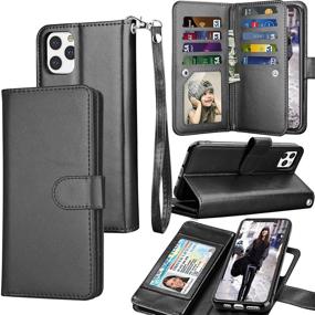 img 4 attached to 📱 Tekcoo Wallet Case for iPhone 11 / iPhone11 (6.1 inch) 2019 - Luxury PU Leather Cover with ID Slot, Card Holder, Detachable Magnetic Hard Case, Lanyard - Black