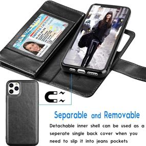 img 2 attached to 📱 Tekcoo Wallet Case for iPhone 11 / iPhone11 (6.1 inch) 2019 - Luxury PU Leather Cover with ID Slot, Card Holder, Detachable Magnetic Hard Case, Lanyard - Black