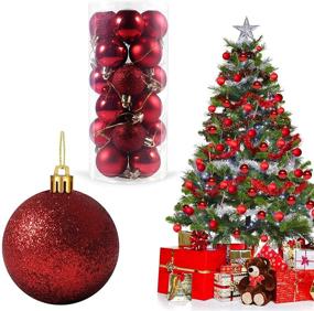 img 4 attached to Shatterproof Christmas Balls Ornaments, 24Pcs in 3 Styles - Shiny, Matte, Glittered for Xmas Tree, Home, Party Decorations in Vibrant Red Color