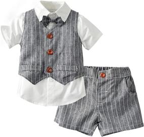 img 3 attached to 👔 Gentleman Infant Wedding Outfit Set - Vest + Short Pants + Dress Shirt + Bow Tie - 4 Piece Formal Suit Set for Boys