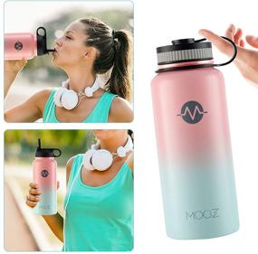 img 3 attached to 🥤 MOOZHEALTH 32oz Vacuum Insulated Stainless Steel Sports Water Bottle with Straw & Spout Lids, Leak-Proof Cover - Ideal for Camping, Hiking, Fishing - Modern Double Walled Design