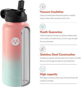 img 2 attached to 🥤 MOOZHEALTH 32oz Vacuum Insulated Stainless Steel Sports Water Bottle with Straw & Spout Lids, Leak-Proof Cover - Ideal for Camping, Hiking, Fishing - Modern Double Walled Design