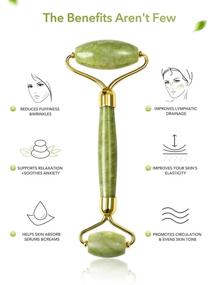 img 2 attached to 🌿 Gua Sha Jade Roller and Rose Quartz Face Roller Skin Care Tools Set for Beauty Facial Massaging, Eye Roller to Reduce Puffy Eyes - Perfect Self Care Gifts For Women - HANABEE Skincare Sets & Kits (Green)