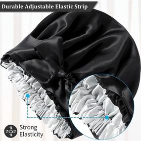 img 3 attached to 🌙 Satin Bonnet for Curly Hair Sleeping: Premium Hair Bonnet for Black Women with Silk Adjustable Cap for Braids - Double Layer Satin Bonnet with Tie Band