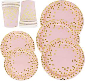 img 4 attached to 🎉 Pink and Gold Dot Party Supplies Set- 50 Guests | Metallic Foil Dots on Pink | Elegant Disposable Dinnerware for Baby Shower, Birthday and More!