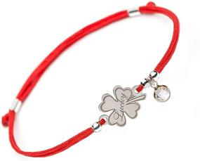 img 4 attached to 🍀 Lucky Bracelet- 925 Sterling Silver 4 Leaf Clover Flower Charm- Adjustable Friendship Red String Evil Eye Protection Bracelet for Good Luck- Ideal for Girls and Women (Lucky)