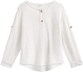 img 3 attached to 👚 Curipeer Boys Girls Long Sleeve Button Down Cotton Linen Shirt for Spring - Ages 12M to 10T