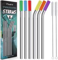 🥤 hiware 6 pack 10" stainless steel wide straws with silicone tips - reusable smoothie and milkshake straws for jumbo drinks, including 2 cleaning brushes logo