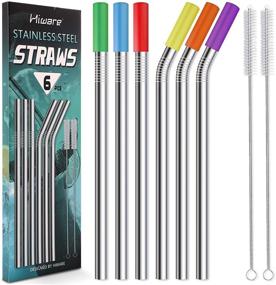 img 4 attached to 🥤 Hiware 6 Pack 10" Stainless Steel Wide Straws with Silicone Tips - Reusable Smoothie and Milkshake Straws for Jumbo Drinks, Including 2 Cleaning Brushes