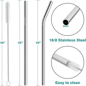 img 3 attached to 🥤 Hiware 6 Pack 10" Stainless Steel Wide Straws with Silicone Tips - Reusable Smoothie and Milkshake Straws for Jumbo Drinks, Including 2 Cleaning Brushes