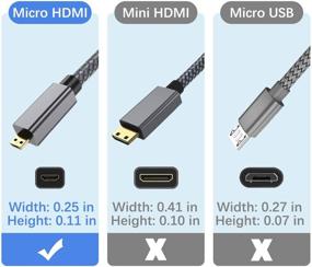 img 3 attached to Адаптер кабеля Micro HDMI Male to HDMI Female - 4K / 60 Гц, 0.67 фута, высокоскоростной тип D 🔌 HDMI 2.0 соединитель для Raspberry Pi 4, GoPro Black Hero 7, Sony A6000 A6300, Nikon B500 и других.