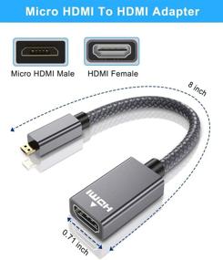 img 2 attached to Адаптер кабеля Micro HDMI Male to HDMI Female - 4K / 60 Гц, 0.67 фута, высокоскоростной тип D 🔌 HDMI 2.0 соединитель для Raspberry Pi 4, GoPro Black Hero 7, Sony A6000 A6300, Nikon B500 и других.