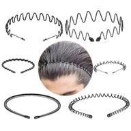 🏋️ pack of 6 wavy hairband metal headbands with elastic, non-slip spring hair hoop, suitable for men and women, black sports headbands logo