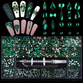 img 4 attached to 💎 EBANKU 3100Pcs Nail Rhinestones Kit: Green Crystal Gems for Professional Nail Art - Mixed Shape AB Rhinestones with Rhinestone Picker, Dotting Pen, and Tweezers