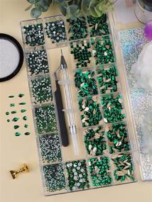 img 1 attached to 💎 EBANKU 3100Pcs Nail Rhinestones Kit: Green Crystal Gems for Professional Nail Art - Mixed Shape AB Rhinestones with Rhinestone Picker, Dotting Pen, and Tweezers