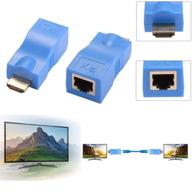 🔌 2-piece hdmi extender adapter set - jahyshow hdmi to rj45 network hdmi repeater, ethernet hdmi cat5 cat6 extender with transmitter & receiver 1080p converter for hdtv hd tv dvd (blue) logo