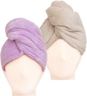 👩 aiyhc 2 pack microfiber hair towel wrap for women - khaki & purple, 10 x 26 inch logo