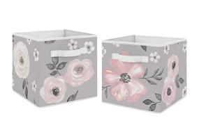 img 3 attached to Versatile Set of 2 Grey Watercolor Floral Fabric Storage Cube Bins - Perfect Organizer for Toys, Kids, Baby & Childrens - Blush Pink, Gray, and White Shabby Chic Rose Flower Farmhouse Design