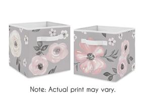 img 1 attached to Versatile Set of 2 Grey Watercolor Floral Fabric Storage Cube Bins - Perfect Organizer for Toys, Kids, Baby & Childrens - Blush Pink, Gray, and White Shabby Chic Rose Flower Farmhouse Design