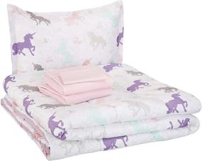 img 3 attached to Amazon Basics Twin Bed-in-a-Bag Bedding Set - Purple Unicorns, Super Soft Microfiber, Easy Care, Kid's Option