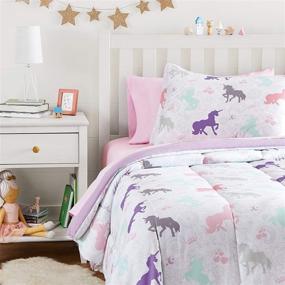 img 4 attached to Amazon Basics Twin Bed-in-a-Bag Bedding Set - Purple Unicorns, Super Soft Microfiber, Easy Care, Kid's Option