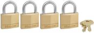 🔒 4 pack of master lock 140q solid brass padlocks with keyed alike feature, in brass finish логотип