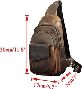 img 3 attached to 🎒 Le'aokuu Men's Casual Travel Hiking Tea Crossbody Chest Sling Bag | Rig One Shoulder Strap Backpack | Genuine Leather | Dark Brown (Model 08013)