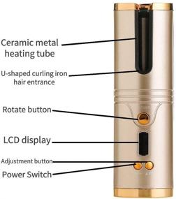 img 3 attached to Безпроводная автоматическая завивка волос Boysik: улучшенная, с антизапутыванием, беспроводное и портативное керамическое выпрямительное железо с ЖК-дисплеем - перезаряжаемая автоматическая завивка волос для создания локонов или волн, золотая.