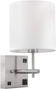 img 4 attached to 🔌 AVV Wall Sconce Lighting with USB Port and AC Outlet - White Fabric Shade, Bedroom, Living Room, and Hotel Wall Lamp Light, Bulb Included, Hardwire