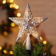 🌟 silver glittered 8" christmas star tree topper with built-in string lights for holiday decor - includes spare bulbs and fuses logo