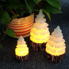 img 1 attached to Wondise Flameless Pine Tree Shape Candles Set of 3 with Timer, Battery Operated Real Wax LED Flickering Warm Yellow Light Candles for Home Decor and Christmas Gifts