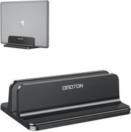 omoton vertical laptop stand for macbook, adjustable desktop holder with aluminum design, space saving, black (black) logo