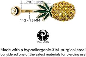 img 2 attached to 🍍 14G 7/16" Gold Pineapple & Weed Marijuana Belly Button Ring Navel Barbell Body Piercing by Pierce2GO