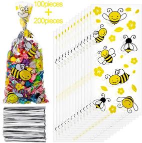 img 4 attached to 🐝 Buzz-worthy Bundle: 100 Honey Bee Treat Cello Bags with 200 Twist Ties - Ideal for Candies, Chocolates, Cookies, and Snacks!