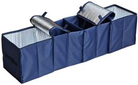 img 4 attached to 🚗 Cozyswan Collapsible Car Trunk Organizer: Foldable Multi-Compartment Storage Basket, Cooler & Warmer Set - Blue Fabric Auto Trunk Storage Container