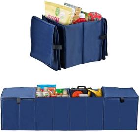 img 3 attached to 🚗 Cozyswan Collapsible Car Trunk Organizer: Foldable Multi-Compartment Storage Basket, Cooler & Warmer Set - Blue Fabric Auto Trunk Storage Container