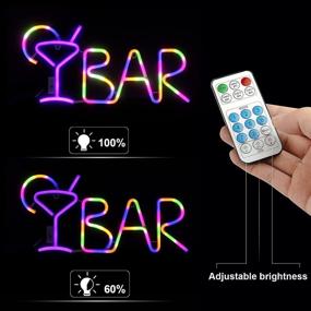 img 1 attached to Living Room Wall Decor Neon Bar Sign Lights - 8 LED Lighting Modes, Adjustable Brightness, Battery/USB Powered with Remote Control - Ideal for Birthday Party, Christmas, Wedding, Bedroom (Purple Color)