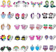 🎀 vibrant 20 pairs kids clip on earrings set - delightful animal & flower clipons for girls logo