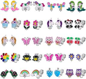 img 4 attached to 🎀 Vibrant 20 Pairs Kids Clip on Earrings Set - Delightful Animal & Flower Clipons for Girls