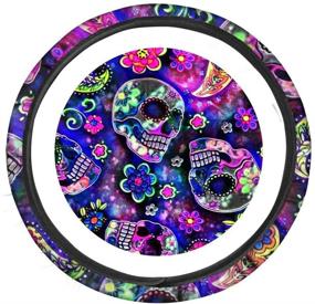 img 4 attached to 🚗 Neoprene Car Steering Wheel Cover with Soft Padding - Durable, Odorless, Universal 15 Inch Steering Cover with Anti-Slip Embossing Pattern - Paisley Skull Galaxy