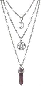 img 4 attached to 🌙 Stunning MJartoria Moon Pentagram Necklaces: Exquisite Crystal Chakra Pendant, Multi-Layered Chain Choker Set & Gothic Jewelry for Women