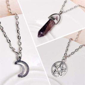 img 1 attached to 🌙 Stunning MJartoria Moon Pentagram Necklaces: Exquisite Crystal Chakra Pendant, Multi-Layered Chain Choker Set & Gothic Jewelry for Women