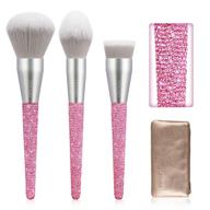 💄 texamo makeup brush set: powder brush, blush brush, highlighter brush, foundation brush - hot pink with leather case logo