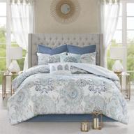 ⚗️ madison park reversible cotton comforter season set, isla, floral medallion blue - king (104"x92") - 8 piece set with matching bed skirt & decorative pillows logo