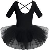 👗 yizyif kids girl's short sleeved gymnastics ballet dance leotard dress - stylish cross back design логотип