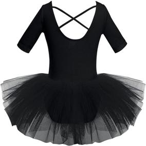 img 4 attached to 👗 YiZYiF Kids Girl's Short Sleeved Gymnastics Ballet Dance Leotard Dress - Stylish Cross Back Design