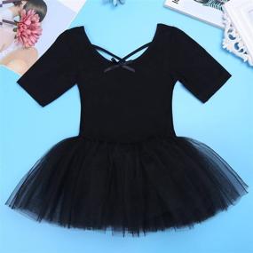 img 1 attached to 👗 YiZYiF Kids Girl's Short Sleeved Gymnastics Ballet Dance Leotard Dress - Stylish Cross Back Design