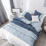 🛏️ vm vougemarket blue stripe duvet cover queen: modern farmhouse bedding set with navy white patchwork ticking stripe design logo