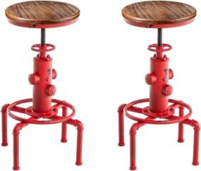 img 4 attached to Topower American Antique Vintage Industrial Barstool - Solid Wood Water Pipe Fire Hydrant Design - Cafe Coffee Industrial Bar Stool Set of 2 (Antique Red)
