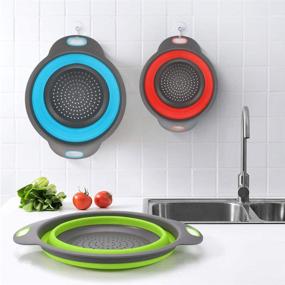 img 1 attached to 🍽️ Versatile 3PC Collapsible Colander Set: Silicone Kitchen Strainer for Vegetables and Fruits - Foldable, Flexible, and Colorful (Blue+Green+Red(Round))